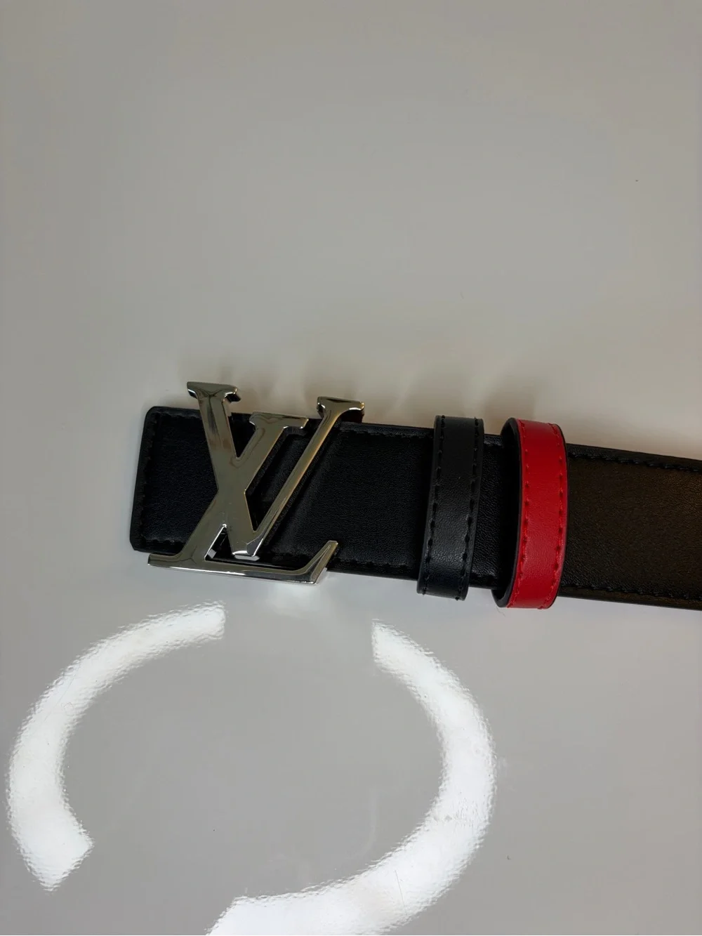 Mens Black and Red Original Genuine Leather Belt Fits Waist 34-36